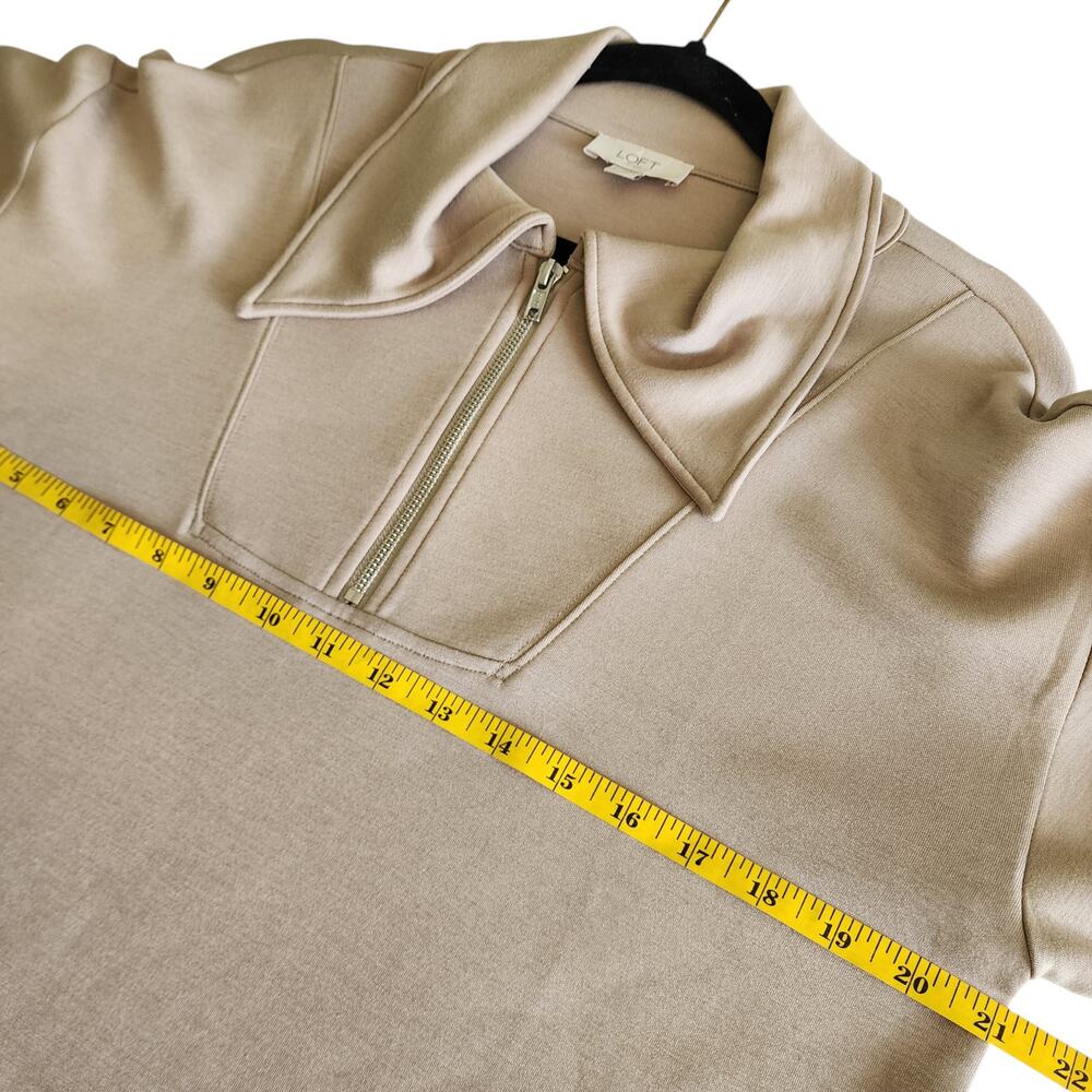 LOFT Womens Quarter Zip Pullover Sweater Size Small Tan Slinky Cozy Comfy Lounge - Picture 7 of 8
